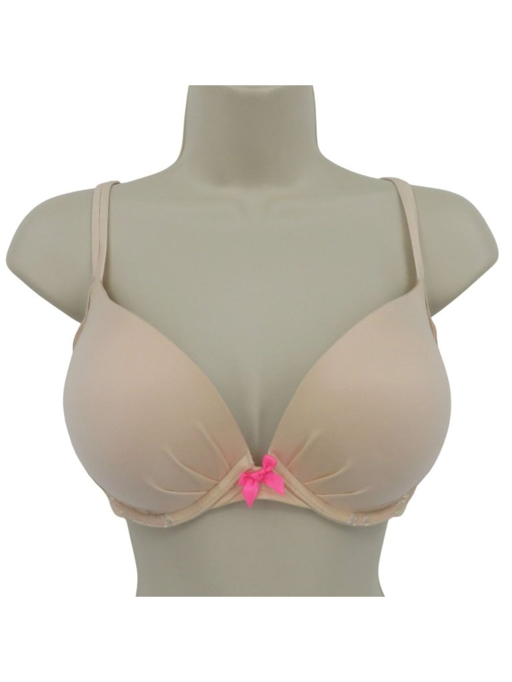 Victorias Secret 38C Fabulous Plunge Bra Cream Pink Underwire Padded Bow 2013